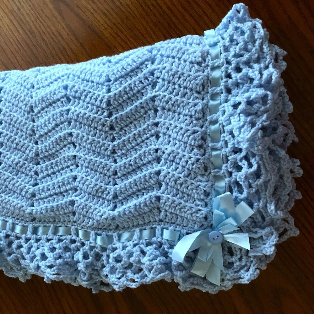 Crocheted Baby Boys Afghan Blanket - Blue